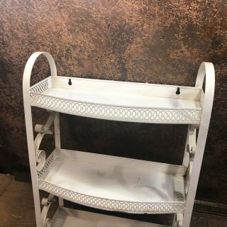 33456 Vintage Mid Century White Metal Bathroom Shelf Over Toilet Storage 2