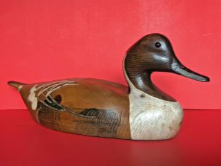 Vintage Signed Tom Taber Wood Carved Pintail Duck Decoy