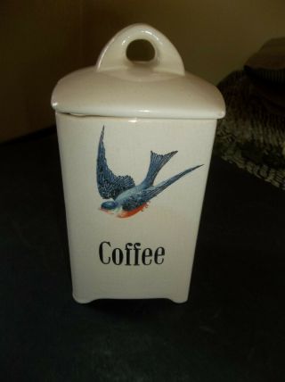 Vtg Bluebird Blue Bird Pottery Coffee Canister - 9 ",  Tea Cannister