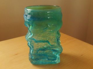 Vintage Retro Mdina Signed Art Glass Textured Vase Square With Round Top.