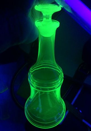Vintage Green Uranium Depression Glass Decanter,  Set Of 4 Cups