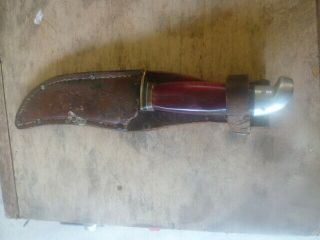 Vintage Western Red Translucent Handle Boy Scout Fixed Blade Knife W Sheath