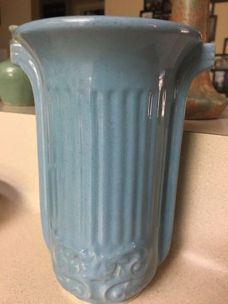 Morton Pottery Vase Vintage Arts And Crafts 7 1/2” Blue 1940s