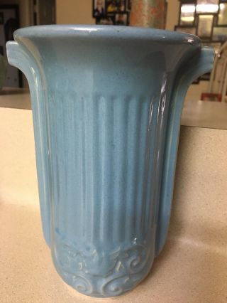 Morton Pottery Vase Vintage Arts And Crafts 7 1/2” Blue 1940s 2