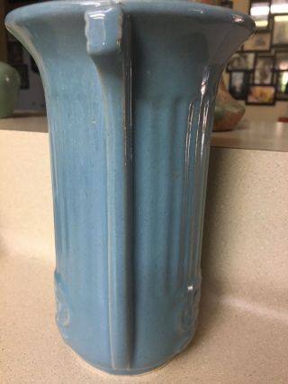 Morton Pottery Vase Vintage Arts And Crafts 7 1/2” Blue 1940s 3