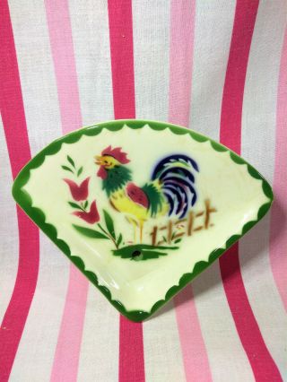 Darling 1940 ' s Vintage Cardinal China Barnyard Rooster Spoon Rest Soap Dish 2