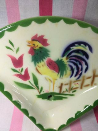 Darling 1940 ' s Vintage Cardinal China Barnyard Rooster Spoon Rest Soap Dish 3
