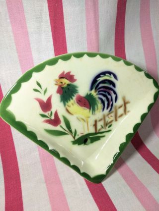 Darling 1940 ' s Vintage Cardinal China Barnyard Rooster Spoon Rest Soap Dish 4