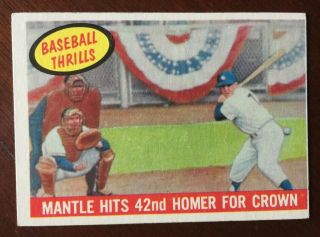 1959 Topps Mickey Mantle Baseball " Thrills " Card No Creases - - Vintage