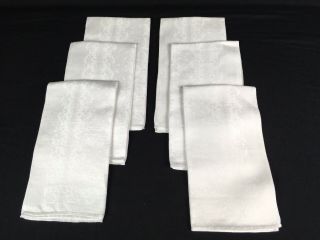 Set of 6 Large Vintage WHITE Linen Damask 22”x24” Napkins FLORAL HAND HEMMED 2