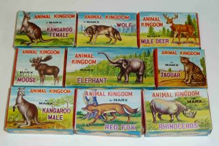 9 Vintage 1960s Marx Animal Kingdom,  9 Figures In Boxes,