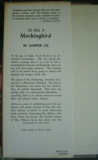 1960 TO KILL A MOCKINGBIRD Harper Lee,  First Book Club Edition w/CAPOTE Photo 2