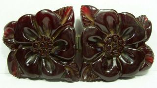 Vintage Bakelite Cherry Red,  Deep Carved Floral Buckle