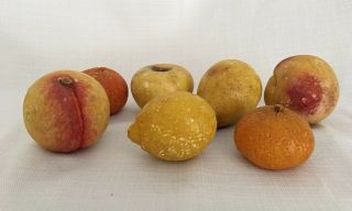 Vintage Italian Carved Alabaster Fruit - Apple Tangerine Lemon Pear Nectarine