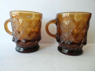 Fire King Kimberly Amber Brown Glass Vintage Mug Coffee Cup Set Of 2