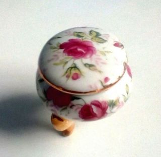 Vintage Roses Tiny Porcelain Trinket Box Ring Holder Hand Painted Japan