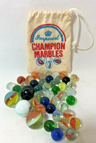 Vintage 1980 ' s Imperial Champion Marbles w/ Canvas Pouch 4 Shooters & Mixed Set 2