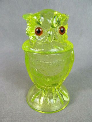 Vintage Imperial (summit) Glass Owl Toby Jar Vaseline/canary
