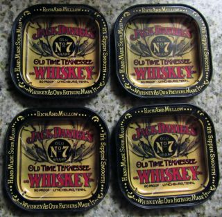 Set Of 4 Vintage Jack Daniels Yellow Old Time Whiskey Tip Change Tray - Coasters