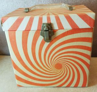 Vintage 45 Rpm Vinyl Record Carry Case Platter - Pak Orange Spiral Design