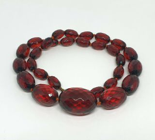 Vintage Art Deco Faceted Cherry Amber Bakelite Bead Necklace - Simichrome