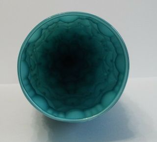 Vintage Large Retro Italian Empoli Turquoise Blue Cased Glass Vase Geometric Pat 4