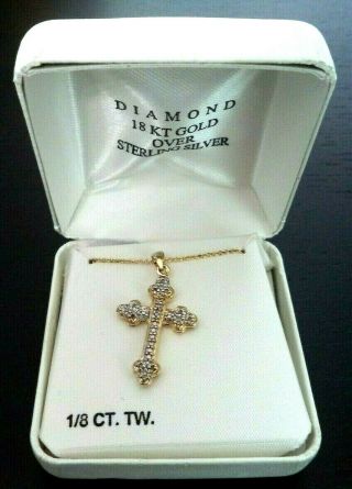 Vintage 18k Gold Over Sterling Silver Diamond Jesus Cross Necklace G702k