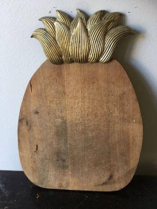 Vintage Rubel Solid Wood Pineapple Shaped Cutting Board Brass Top