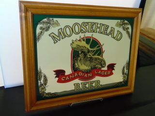 Moosehead Canadian Lager Beer Bar Mirror Sign Wood Frame Vintage