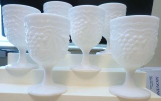 Vintage Imperial Glass Milk Glass Water Goblet/cup/glass Grape Pattern Set Of 6