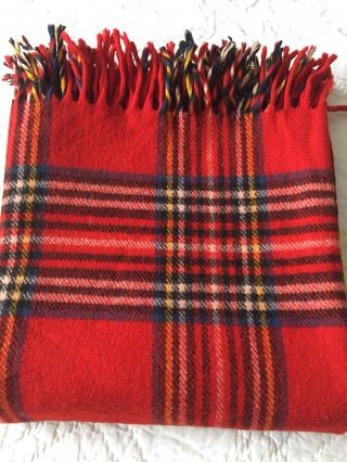 Vintage Faribo Throw Blanket Wool Tartan Plaid Red Usa 52x62 Stadium Blanket
