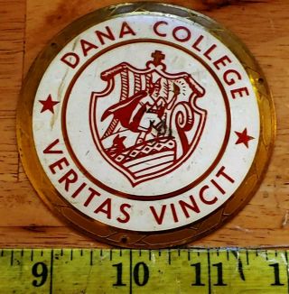 Vintage Brass Plaque License Plate Topper - Dana College Veritas Vincit