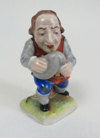 Good Vintage German Volkstedt Porcelain Figure Of A Hunchback Bagpipe Player