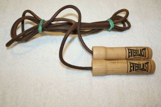 Vintage Everlast Jump Rope Usa 9.  5 Ft 4497 Boxing Speed Leather Wood Handles