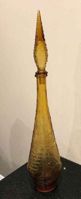 Retro Vintage Mid Century Italian Amber Art Glass Bubble Genie Bottle/decanter