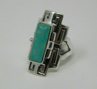 Vintage Sterling Silver Large Poison Ring Turquoise Signed Fd 1 1/4 " S 9