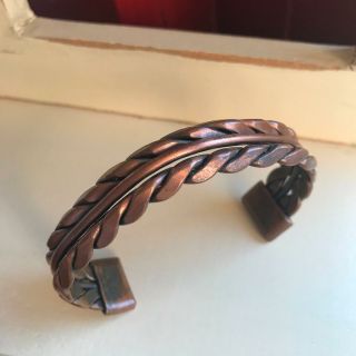 2 - 1/2 " Vintage Copper Leaves Wheat Bangle Bracelet 1/2 " W Cuff Design