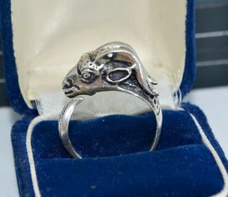 Vintage 800 Silver Chunky Ram Head Goat Unusual Ring - Adjustable Size - Aries