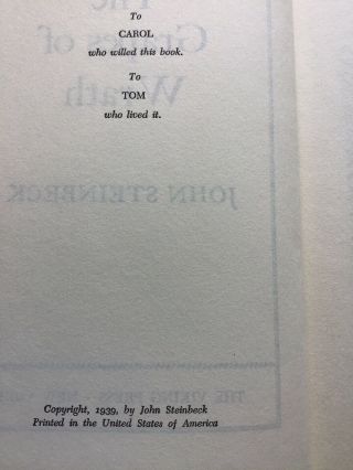 The Grapes Of Wrath John Steinbeck Hardcover 1939 Viking Press Book Club Edition 5