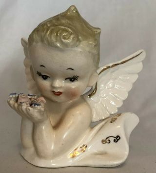 Vintage Porcelain Angel Cherub Holding Flowers Hand Painted Girl Figurine