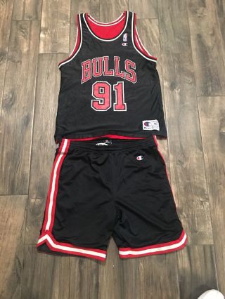 Vtg Reversible Chicago Bulls Dennis Rodman Champion Jersey Shorts Black Sz 40