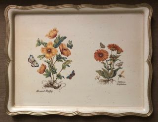 Vintage Hand Painted Wood Serving Tray 16”x12” Italy Sezzatini Firenze Flowers
