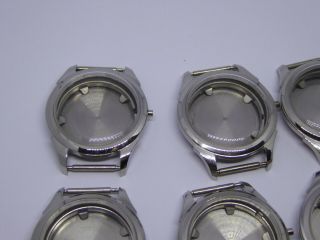 6 x Vintage Old Stock Stainless Steel Gent ' s Automatic Wristwatch Cases Ref 3 4
