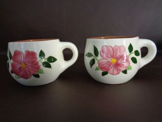Vintage Stangl Pottery Set Of 2 " Wild Rose " Mugs (imperfect) (cat.  14b019)