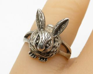 925 Sterling Silver - Vintage Bunny Rabbit Motif Statement Ring Sz 6 - R6576