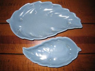 Vintage Frankoma Pottery Blue Nested Leaf Dish Two Piece Set 225 & 226