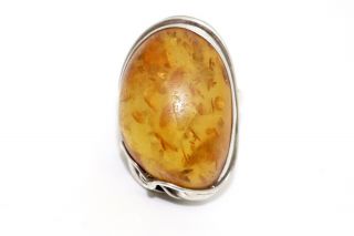 A Vintage Sterling Silver 925 Baltic Amber Statement Ring 13367