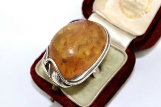 A Vintage Sterling Silver 925 Baltic Amber Statement Ring 13367 2