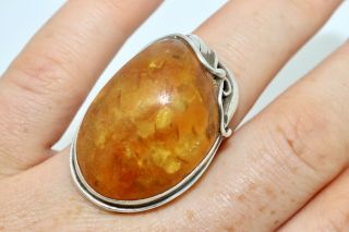 A Vintage Sterling Silver 925 Baltic Amber Statement Ring 13367 5