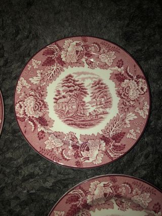 4 Vintage Enoch Woods Woods Ware English Scenery Bread & Butter Plates,  Red Pink 5